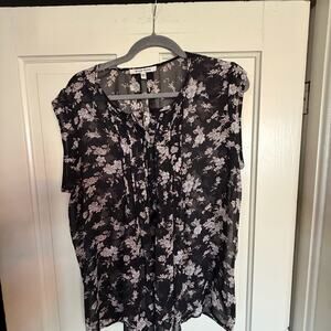 Black Rainn Sleeveless Chiffon Sheer Floral Blouse Top Large